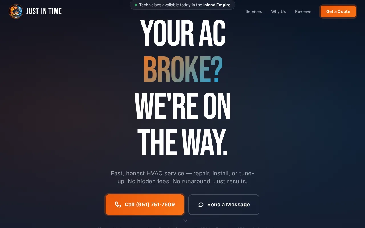 Just-In Time HVAC website built by Valley Digital
