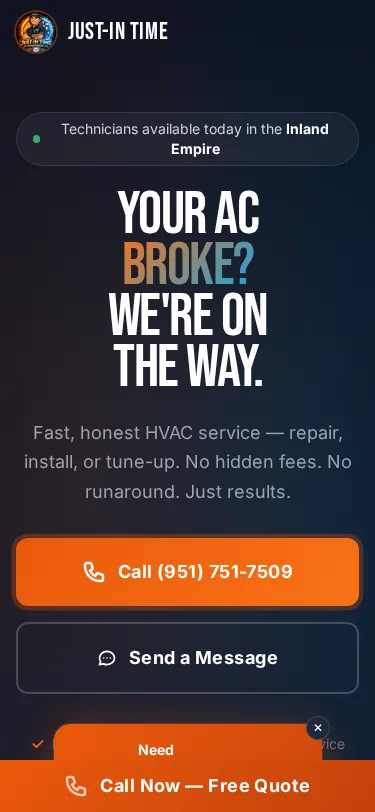 Just-In Time HVAC mobile website — Built by Valley Digital